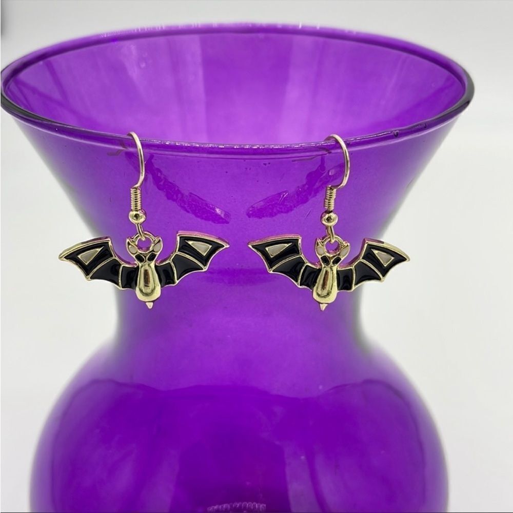 BLACK AND Gold Bat Earrings